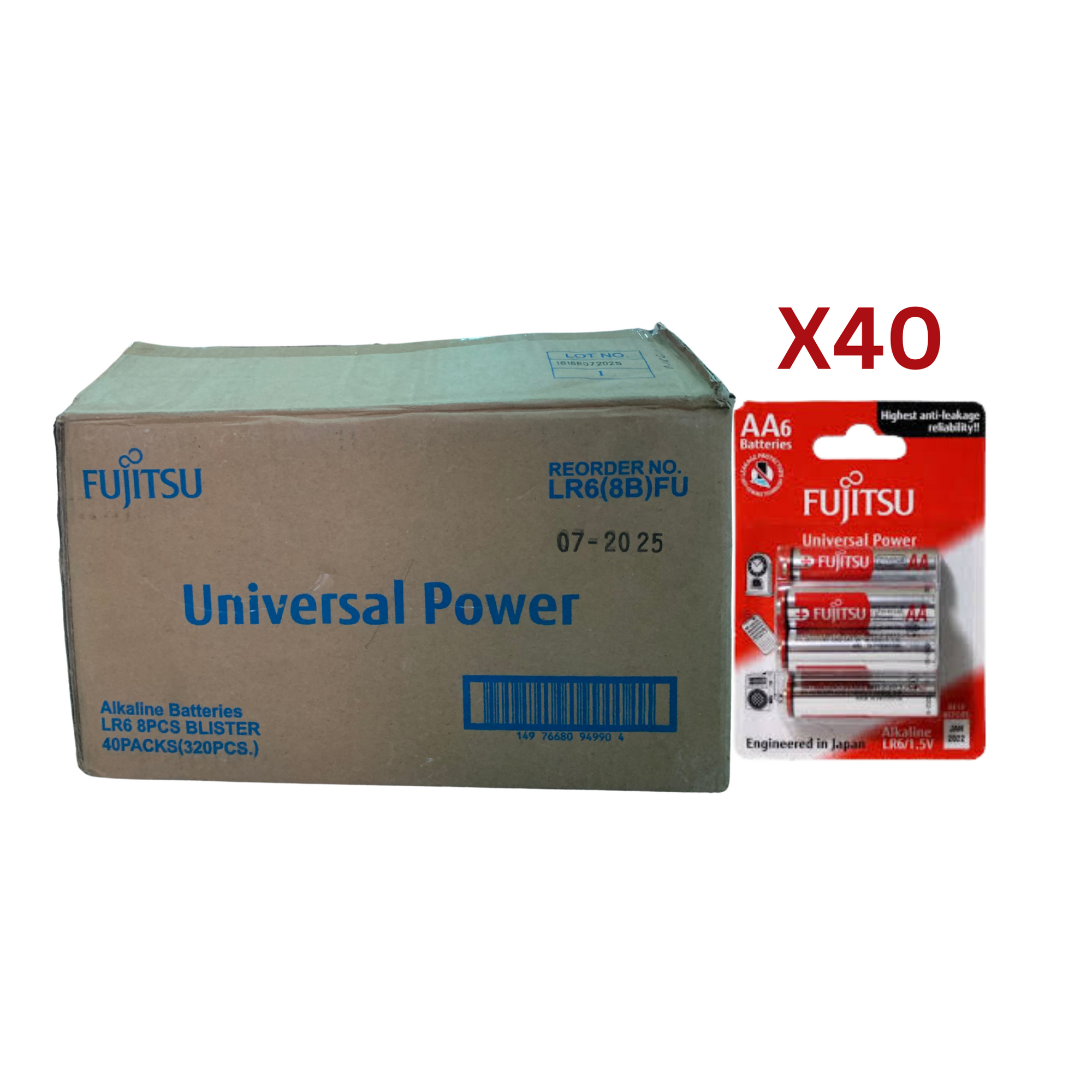 Fujitsu Alkaline Batteries AA6 LR6 1.5V 40 Packs - Wholesale