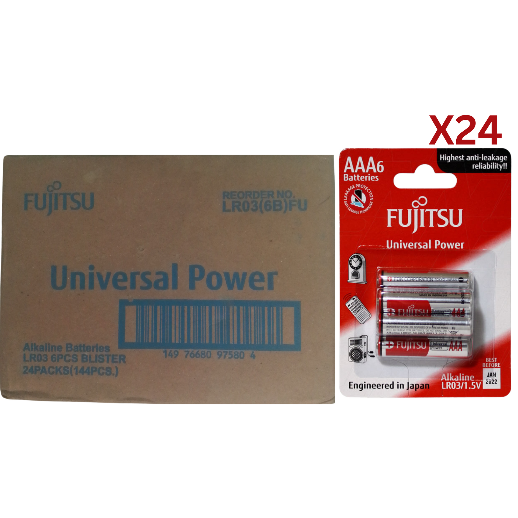 Fujitsu Universal Power AAA6 Alkaline Battery 1.5V, LR03 - Wholesale