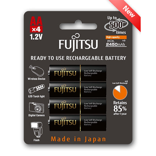 Fujitsu ⁠AA4 Rechargeable Batteries 1.2V - Black