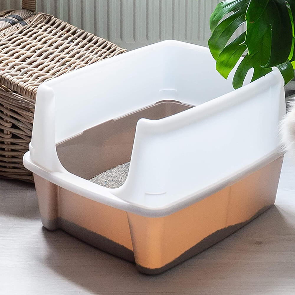 Iris Ohyama Cat Litter Box CLH-12 . Cat litter tray with scoop and raised removable rim. - Taupe Colour