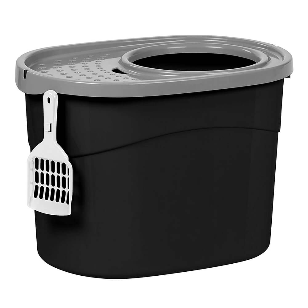 Iris Ohyama, Cat litter tray with perforated lid and scoop, Top Entry Cat Litter Box TECL-20 - Black