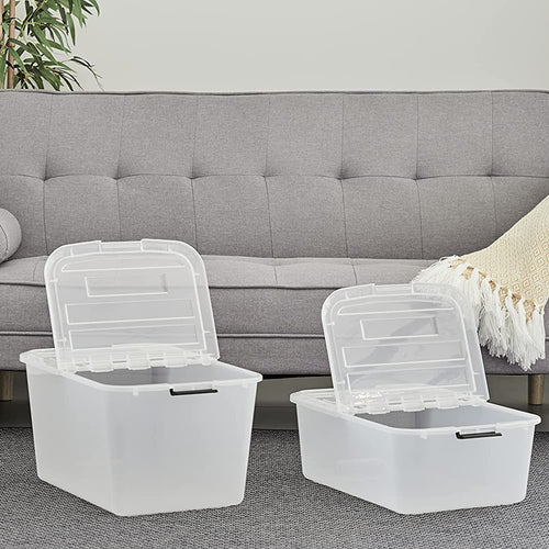 Load image into Gallery viewer, Iris Ohyama-TBH-45  Set of 6 storage boxes- Transparent, 45 L - Stackable with Clips for Bedroom, Living room
