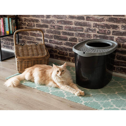 Load image into Gallery viewer, Iris Ohyama, Cat litter tray with perforated lid and scoop, Top Entry Cat Litter Box TECL-20 - Black
