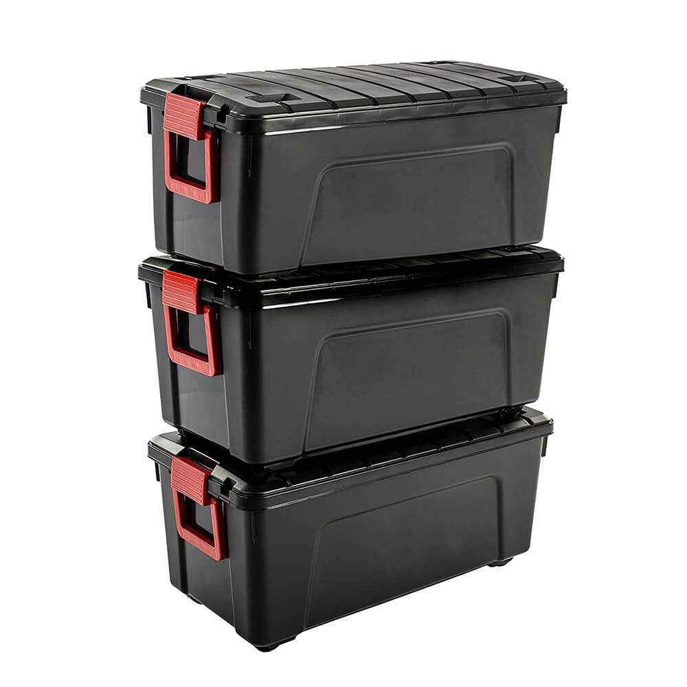 Iris Ohyama, Set of 3, Large storage box, DIY, 75 L, handle and wheels, mobile, garage, garden - Store it All Box SIA-75 - Black