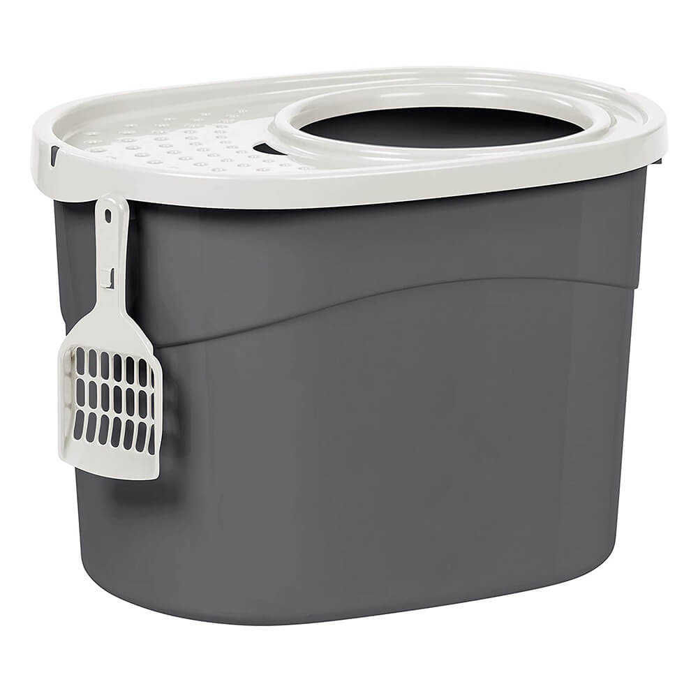 Iris Ohyama, Cat litter tray with perforated lid and scoop, Top Entry Cat Litter Box TECL-20 - Grey